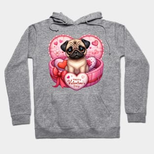 Valentine Pug Dog in Bed Hoodie